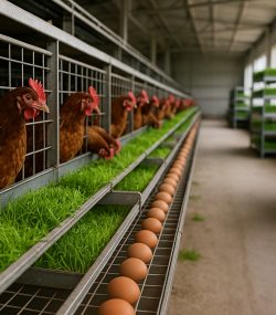 پرورش مرغ و تولید تخم مرغ بومی با خوراک جوانه تازه هیدروپونیک