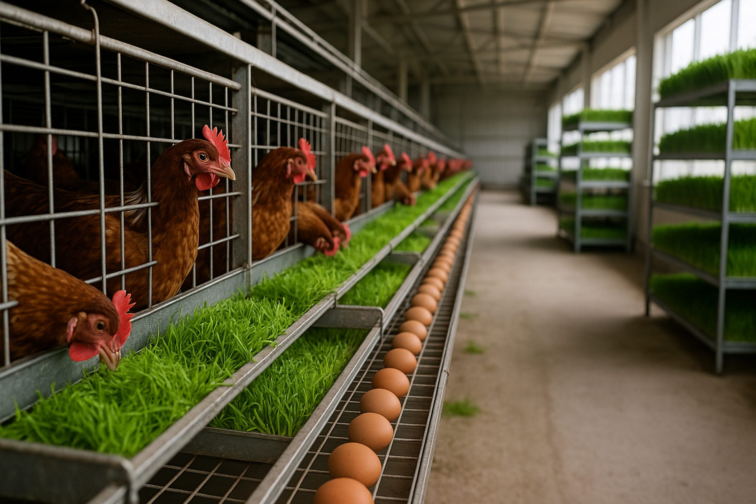 پرورش مرغ و تولید تخم مرغ بومی با خوراک جوانه تازه هیدروپونیک